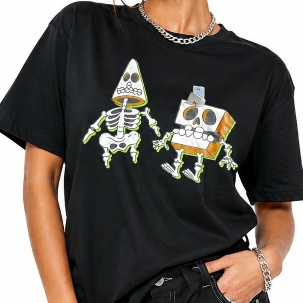 Nickelodeon SpongeBob Patrick Skeleton T Shirt Mens XL Black Graphic Tee New - Picture 1 of 9